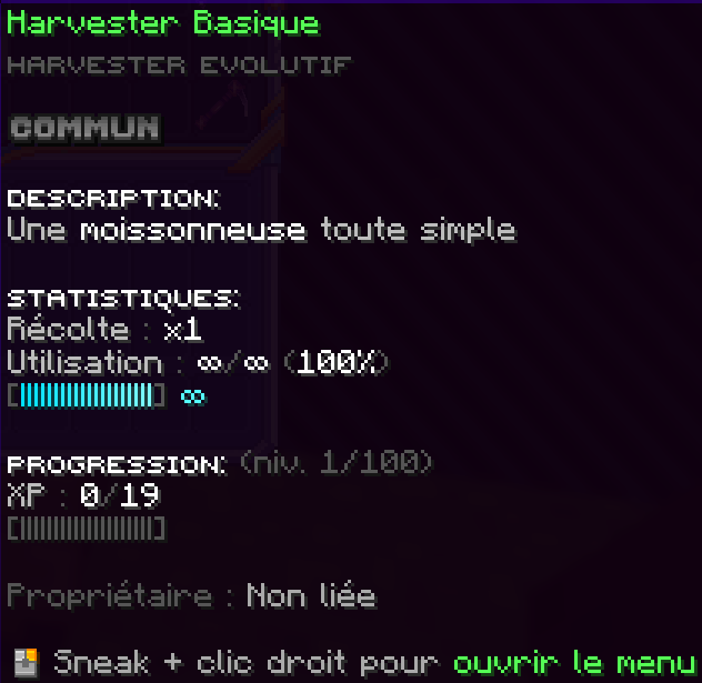 Infobulle du Harvester Basique