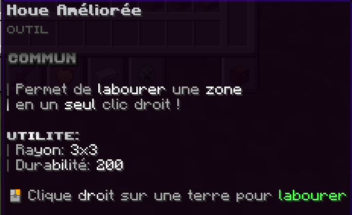 Infobulle de la Houe Améliorée