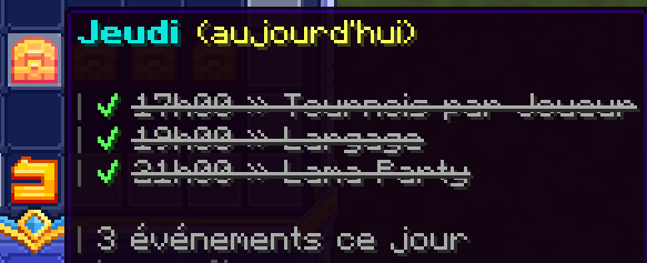 Le menu /planning : le jeudi, jour en cours, avec ses événements terminés