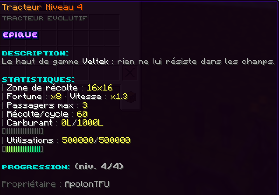 Infobulle du Tracteur Niveau 4