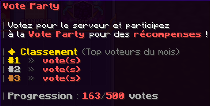 La progression de la Vote Party dans /event